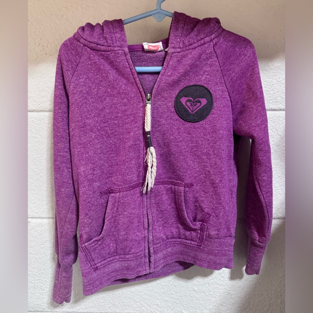 Roxy Purple Girls' Hooded Zip Sweatshirt with Logo Patch. "born to surf"